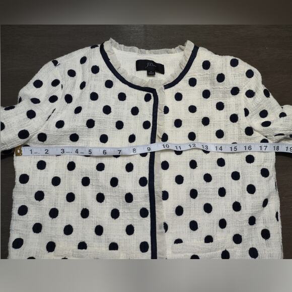 J. CREW Jacket in Polka Dot Textured Tweed Blazer Size 0 White Navy - Picture 7 of 16